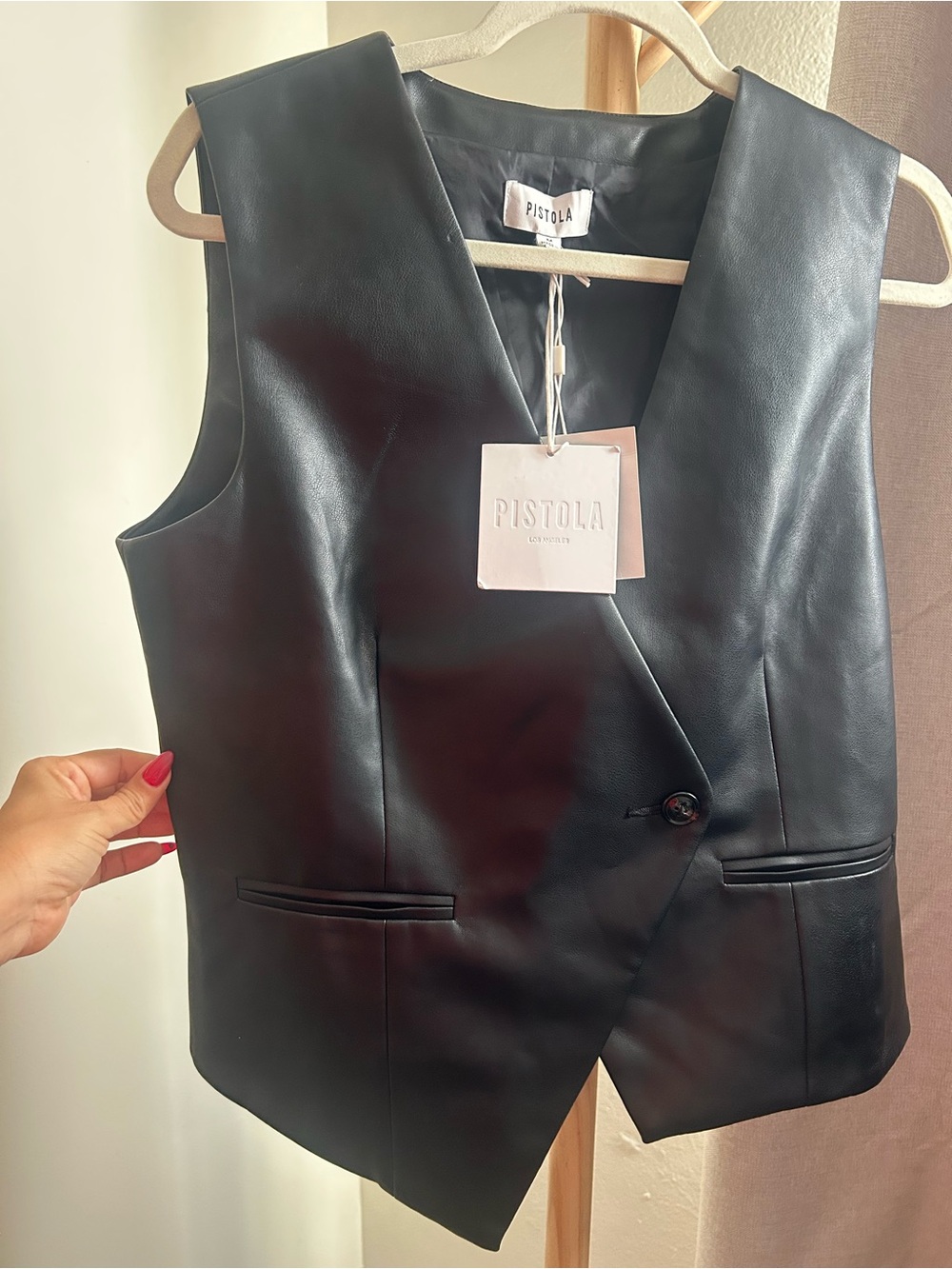 pistola Black Faux Leather Asymmetrical Vest size Medium